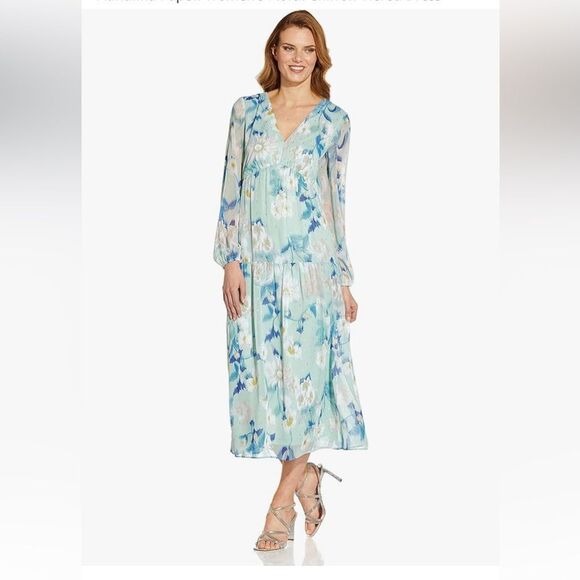 Adrianna Papell Women's Floral Chiffon Tiered Dress mint size 6 - Picture 4 of 16